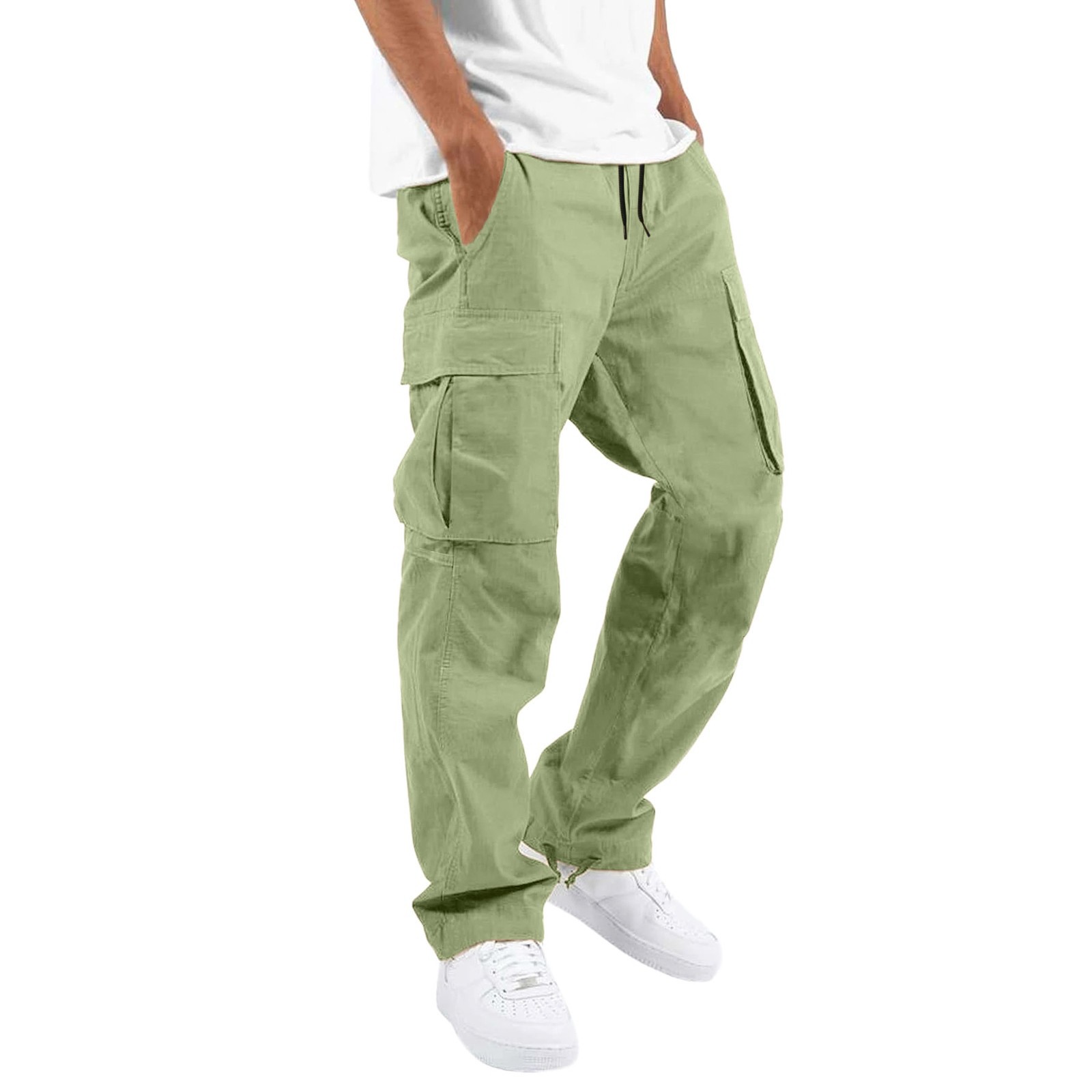 thumbnail image 1 of Pantalones cargo informales para hombre: tejido, múltiples bolsillos, color liso, entrenamiento, 1 of 6